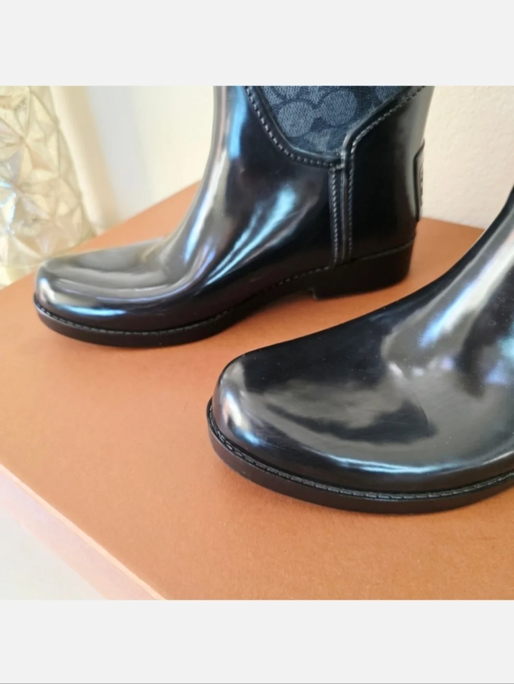 Coach Tristee Black Grey Knee High Winter Rain Boots US 8